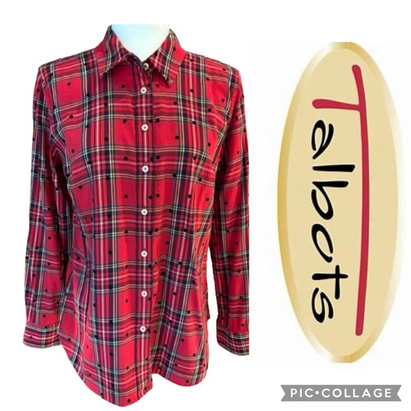 Talbots Classic Button Front Red Plaid Shirt - Sz M - Picture 1 of 8